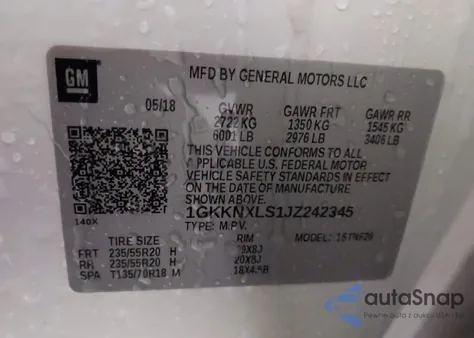 2018 GMC Acadia Denali z USA, uszkodzony, nr VIN 1GKKNXLS1JZ242345